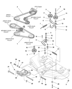 44" And 50" Mower Deck - Clutch And Support Group Diagram and Parts List for 2690429-107277740-ZT7000 2005 Briggs and Stratton Lawn Tractor Accessories